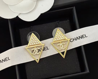 WDYW丨Designer Replica Chan** Full Diamond Triangle Series Earrings