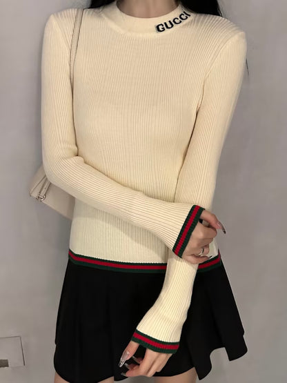 WDYW丨Designer Replica GUC** Color Blocking Collar Knitted Long Sleeved Shirt