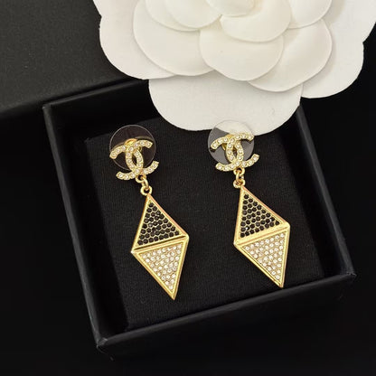 WDYW丨Designer Replica Chan** Full Diamond Triangle Series Earrings