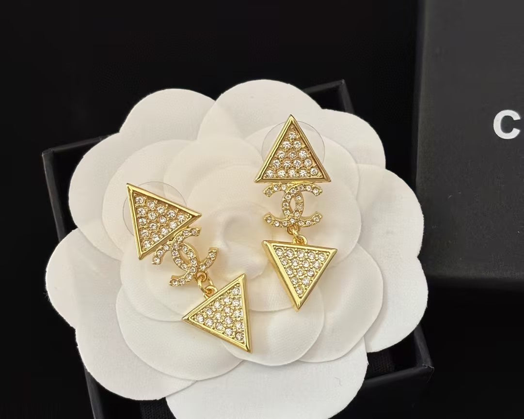 WDYW丨Designer Replica Chan** Full Diamond Triangle Series Earrings