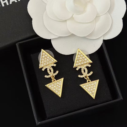 WDYW丨Designer Replica Chan** Full Diamond Triangle Series Earrings