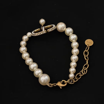 WDYW丨Designer Replica DI** Size Pearl Retro Full Diamond CD Buckle Bracelet