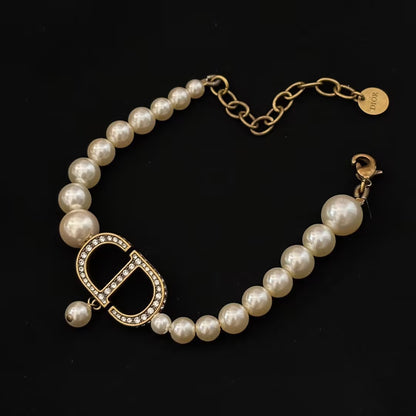 WDYW丨Designer Replica DI** Size Pearl Retro Full Diamond CD Buckle Bracelet